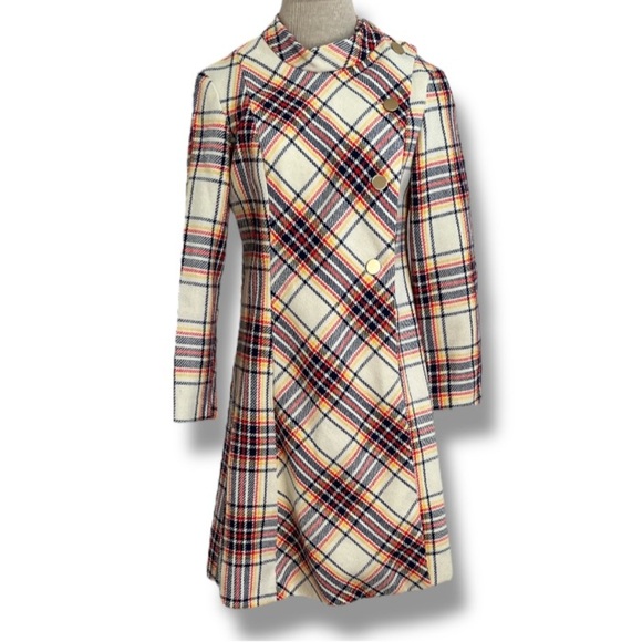 Vintage 1960s Women's Plaid Coat Dress Junior Size 13 / Medium Go-Go Mod Style - Picture 1 of 13